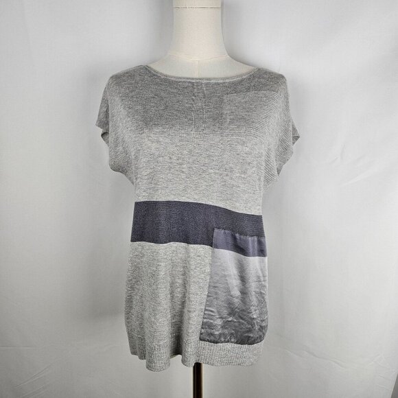 Lafayette 148 New York Colorblock Grey Knit Top Textured Small Sleeveless Luxury - Picture 1 of 10